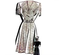 1940's Cucito Motivo: a Sprone Tè Abito - Busto = 107cm (106.7 CM)