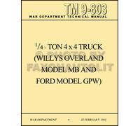 1941-1945 Willys MB Ford Gpw Jeep Operation Manutenzione Manuale TM9803 WW2