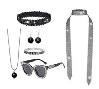 1950 1960 1970 80 Donne Discoteche Costume Set Lady Discos Accessori Orecchini Occhiali Da Sole Paillettes Fascia Neacklace Halloween Fancy Dress Costume