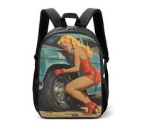 1950s Vintage Pin-up Fissaggio Pneumatico Piatto Casual Daypack Divertente Quotidiano Zaini Viaggio Borsa a Tracolla per Donne Uomini