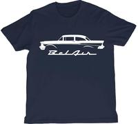 1957 Chevy Bel Air Silhouette T-Shirt Iconic Classic Car Graphic Tee Retro American Cruiser, blu, M