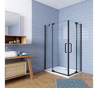 195cm Box Doccia Angolare Doppia Porta Battente 120x100cm in Vetro Temperato 8 mm Anticalcare con 2 Barre Stabilizzatrici Telaio Nero Opaco