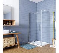 195cm Box Doccia Angolare Porta Battente Pieghevole con Parete Fissa 70x80cm in Vetro Temperato 6 mm Anticalcare Barra Stabilizzatrice da 140 cm Cromo Lucido