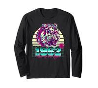 1962 Anno della Tigre Retro Vaporwave Tramonto Zodiaco Cinese Maglia a Manica
