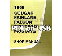 1968 Ford Negozio Manuale USB MUSTANG Ranchero Torino Fairlane Futura Falcon