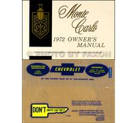 1972 Chevy Monte Carlo Proprietari Manuale Con Busta 72 Chevrolet Guida Libro