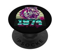 1974 Anno della Tigre Retro Vaporwave Tramonto Zodiaco Cinese PopSockets PopGrip Adesivo