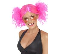 1980s Bunchees Parrucca da Donna Rosa Riccia Adulti Costume 80s Neon Aerobica Wi