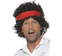 1980s Tennis Player Parrucca + Fascia Uomo Sport Accessorio per Costume