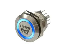 19mm 22mm 25mm 30mm Laser "ENGINE START STOP" Pulsante di avviamento del motore ON OFF Anello illuminato Interruttore a pulsante momentaneo + CE + RoHS(Blue,22mm,LED Voltage 12-24V)