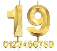 19th Candela di Compleanno Glitterata Oro, 3D Design Candele Numero, Decorazioni Cake Topper, Candela per Torta per Festa di Compleanno, Anniversario di Matrimonio, Baby Shower, Decorazione di Festa