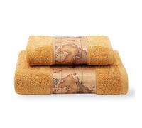 1Aクラス Alviero Martini 1ª Classe Set Asciugamani Geo Classic - 100% Cotone 480gr/mq - Viso 60x100 cm + Ospite 40x60 cm - Bordi con Stampa Geo - Confezione Regalo