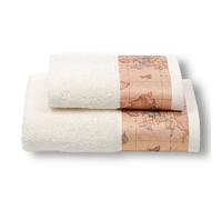 1Aクラス Alviero Martini 1ª Classe Set Asciugamani Geo Classic - 100% Cotone 480gr/mq - Viso 60x100 cm + Ospite 40x60 cm - Bordi con Stampa Geo - Confezione Regalo