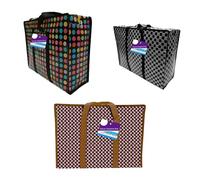 1ABOVE Confezione da 3 borse per la spesa deluxe per biancheria, shopping, stoccaggio, riutilizzabili, in tessuto, per traslochi, impermeabili, con manici e cerniera (XL (60 x 45 x 20 cm)