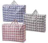 1ABOVE Confezione da 3 sacchetti jumbo resistenti per biancheria, shopping, stoccaggio, riutilizzabili, in tessuto, traslochi, impermeabili, con manici e cerniera, 70 x 60 x 28 cm