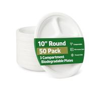 1ABOVE Confezione da 50 piatti da 25,4 cm in bagassa usa e getta extra resistenti, 100% compostabili e biodegradabili, realizzati in fibra di canna da zucchero, perfetti per barbecue, matrimoni,