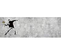 1art1 Banksy Poster Stampa Artistica su Tela Il Lanciatore di Fiori, Graffiti Arte di Strada Quadro da Parete sulla Barella | Murale XXL | Immagine 150x50 cm