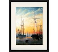 1art1 Caspar David Friedrich Poster Veduta De Un Porto, 1815-16 Quadro in Cornice con Pregiato Passepartout | Immagini A Parete | in Una Cornice 80x60 cm