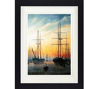 1art1 Caspar David Friedrich Poster Veduta De Un Porto, 1815-16 Quadro in Cornice con Pregiato Passepartout | Immagini A Parete | in Una Cornice 40x30 cm