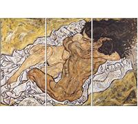 1art1 Egon Schiele Poster Stampa Artistica su Tela L'Abbraccio, Gli Amanti II, 1917, 3 Parti Quadro da Parete sulla Barella | Murale XXL | Immagine 120x80 cm