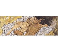 1art1 Egon Schiele Poster Stampa Artistica su Tela L'Abbraccio, Gli Amanti II, 1917 Quadro da Parete sulla Barella | Murale XXL | Immagine 120x40 cm