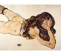 1art1 Egon Schiele Poster Stampa Artistica su Tela Nudo Femminile Bocconi, 1917 Quadro da Parete sulla Barella | Murale XXL | Immagine 80x60 cm