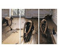 1art1 Gustave Caillebotte Poster Stampa Artistica su Tela I Piallatori di Parquet, 1875, 3 Parti Quadro da Parete sulla Barella | Murale XXL | Immagine 120x80 cm