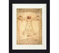1art1 Leonardo da Vinci Poster Uomo Vitruviano, 1490 Circa Quadro in Cornice con Pregiato Passepartout | Immagini A Parete | in Una Cornice 40x30 cm