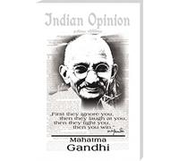 1art1 Mahatma Gandhi Poster Stampa Artistica su Tela Indian Opinion, Prima Ti Ignorano B/N Quadro da Parete sulla Barella | Murale XXL | Immagine 120x80 cm