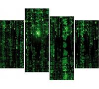 1art1 Matrix Poster Stampa Artistica su Tela Codice Matrix, Pioggia Verde, 4 Parti Quadro da Parete sulla Barella | Murale XXL | Immagine 120x80 cm