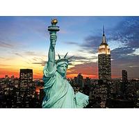 1art1 New York Poster XXL Statua della libertà E Skyline al Tramonto del Sole Stampa Geante 120x80 cm