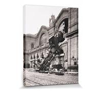 1art1 Treni Poster Stampa Artistica su Tela Incidente Ferroviario del 1895 alla Stazione Montparnasse, Parigi, Francia Quadro da Parete sulla Barella | Murale XXL | Immagine 40x30 cm