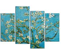 1art1 Vincent Van Gogh Poster Stampa Artistica su Tela Ramo di Mandorlo in Fiore, 1890, 4 Parti Quadro da Parete sulla Barella | Murale XXL | Immagine 120x80 cm