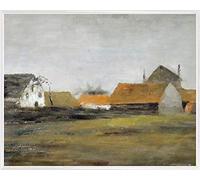 1art1 Vincent Van Gogh Stampa d'Arte e Cornice (Plastica) - Farmhouses in Loosduinen Near The Hague At Twilight, 1883 (50 x 40cm)