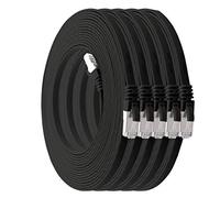 1aTTack.de 0,25m - nero - 5 Pezzi Cat.7 cavo di rete piatto 10GB/s Slim Flat Cavi RJ45 Patch cavi di installazione nastro - compatibile CAT5 CAT6 CAT7 CAT 8