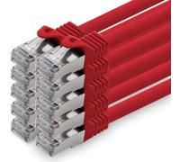 1aTTack.de 1,0m - Rosso - 10 Pezzi - Cat.7 Cavi di Rete (Set) CAT7-10000 MBit/s S-FTP Doppia schermatura PIMF 600MHz 4x2xAWG26 / 7 CU Rame Non Contiene alogeni Compatibile con CAT5e CAT6 Cat 6a Cat8