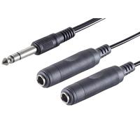 1aTTack.de 1 x 0,2 m - Cavo audio con spina jack da 6,3 mm nera a 2 prese jack da 6,3 mm, spine stampate, contatti nichelati