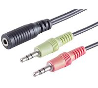 1aTTack.de 1x 0,15 m - Adattatore a Y per cuffie nero, da 3,5 mm TRRS femmina a 2 jack maschio da 3,5 mm, stereo + microfono, CTIA, connettori stampati