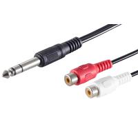 1aTTack.de 1x 0,2 m - Cavo audio con spina jack da 6,3 mm nera a 2 prese RCA, spine stampate, contatti nichelati