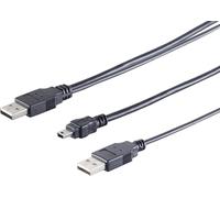 1aTTack.de 1x cavo adattatore USB-A Y a Mini-B 5 pin - USB 2.0 Hi-Speed 480 Mbit/s - Doppio alimentatore USB - Nero - 1 metro