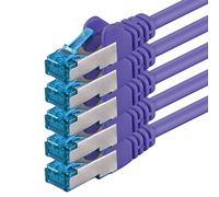 1aTTack.de, Cavo di rete CAT6a da 0,5 m, cavo di rete viola, cavo patch da 10000 Mbit/s, SFTP PIMF, 500 MHz, compatibile con CAT5, CAT6, CAT7, CAT8, per DSL, Internet, switch, router, set da 5 pezzi