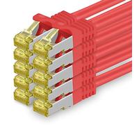 1aTTack.de Cavo di rete Ethernet Lan Cat.7 SFTP spina RJ45 Cat6a doppia schermatura 10000 Mbit/s compatibile con Cat5 Cat6 Cat6a Cat8 per switch Router Modem Patchpanel Rosso / 10 pz 10m