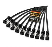 1aTTack.de Cavo di rete LAN Cat 8.1 da 1 m (10 pezzi) Cavo Ethernet Cat 8 con connettore RJ45, sottile e sottile con velocità di trasmissione di 40 Gbps, nero, 1,0 metri