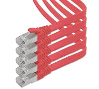 1aTTack.de Cavo di rete piatto Cat.7 Gigabit Ethernet Lan (RJ45), 10Gbit/s, compatibile con Cat.5 -Cat.5e - Cat.6 Rosso / 5 pz 0,5 m
