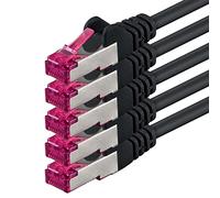 1aTTack.de Set cavo CAT6a Ethernet, cavo di rete RJ45, 10000 MB/s, cavo Patch, cavo LAN, CAT 6a, S-FTP, doppia schermatura, PIMF, 500 MHz, senza alogeni, noir - 5 pièces 10 m