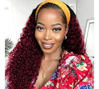 1B/99J Parrucca con fascia ombre per capelli umani onda profonda 61 cm senza colla Nessuno frontale in pizzo fatto a macchina brasiliano vergine nero a rosso scuro capelli umani ricci profondi mezza