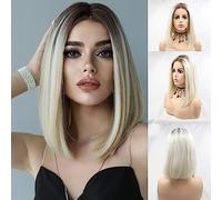 1b#Black Curly Front Side Part Short Natural Black Front Loose Ondulato Naturale Linea dei capelli naturale resistente al calore sintetico pieno morbido per le donne Drag 35,6 cm