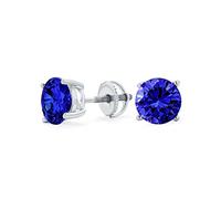 1CT Blu rotondo Cubic Zirconia taglio brillante AAA CZ solitario Orecchini a perno zaffiro simulato .925 Argento Sterling indietro a vite 7MM