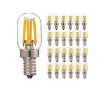 1fortunate lampadine, Confezione da 25, Lampada a filamento LED E14 2W AC220V T20 2200K MINI Lampada tubolare dimmerabile Indicatore frigorifero Lampadina