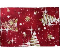 1KDreams Set 4 Tovagliette Americana Natale. Design Raffinato e Moderno. Alberelli su sfondo Rosso. Shabby Chic in Chiave Moderna. Made in Italy. (Rosso Alberelli, Set 4-30x45 cm)